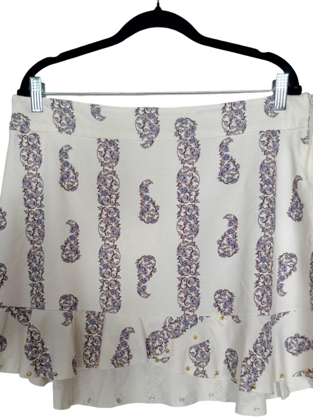 Festival READY Paisley High Low Skirt Ivory Blue Gold Trim Side Zip Sz XL - Picture 4 of 9